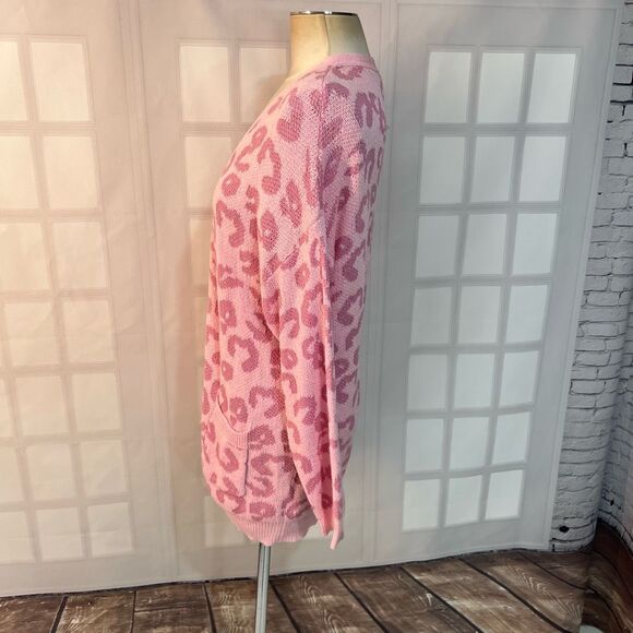 Pink Lily Pink Cheetah Open Front Long Sleeve Cardigan Sweater Small/Medium - Picture 7 of 10
